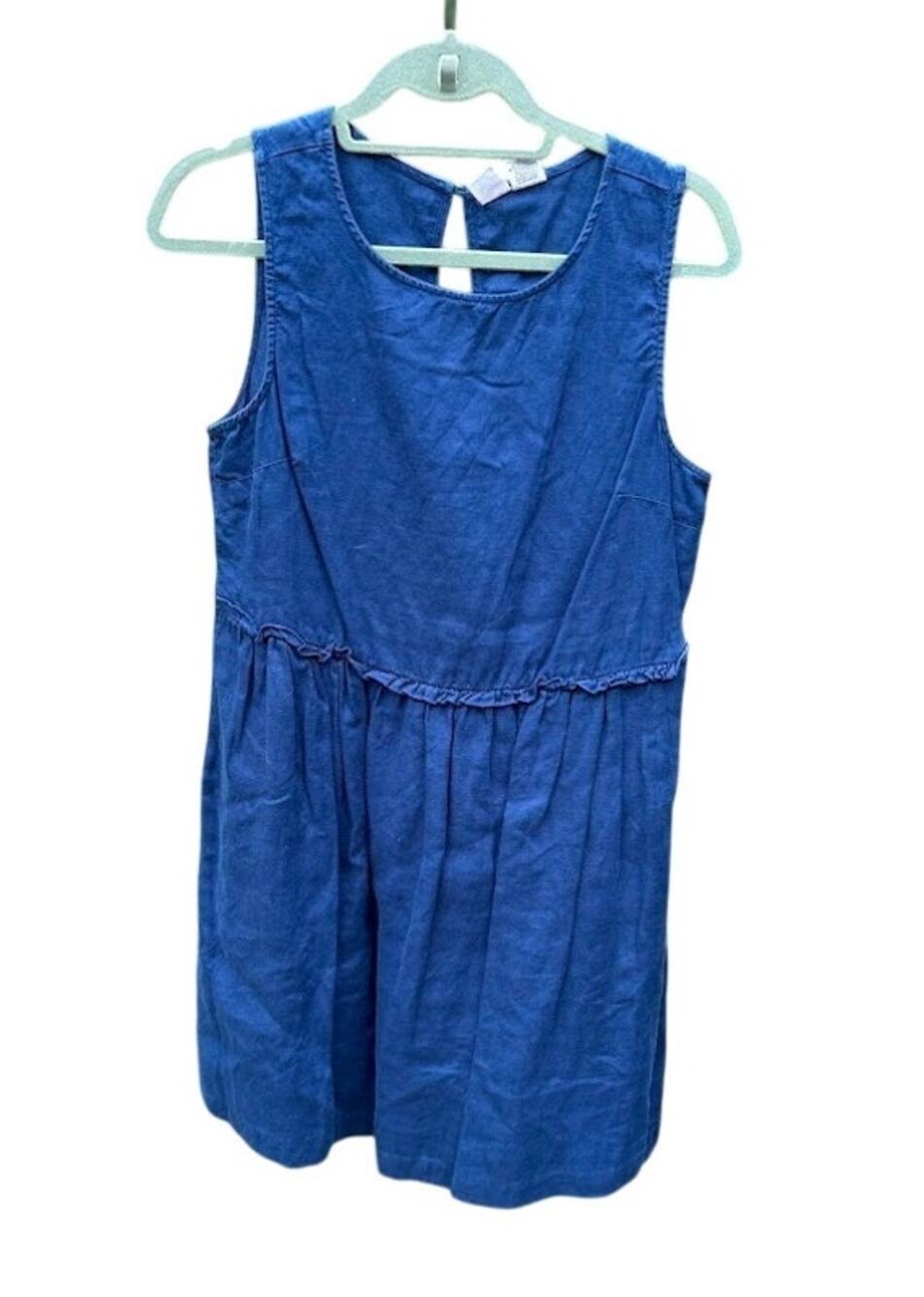 Women's Sleeveless Dress Sz 4 100% LINEN Dark Blue Coastal Cowgirl Beach